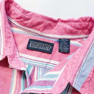 90's LANDS'END コットン×リネン ストライプ B.D. L/S シャツ