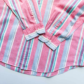 90's LANDS'END コットン×リネン ストライプ B.D. L/S シャツ