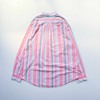 90's LANDS'END コットン×リネン ストライプ B.D. L/S シャツ