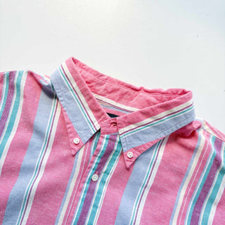 90's LANDS'END コットン×リネン ストライプ B.D. L/S シャツ