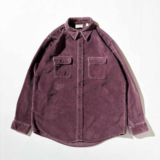 ～90's "MADE IN USA" L.L.BEAN コットン 太畝 コーデュロイ L/Sシャツ(バーガンディ)