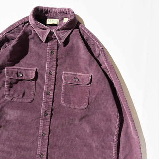 ～90's "MADE IN USA" L.L.BEAN コットン 太畝 コーデュロイ L/Sシャツ(バーガンディ)