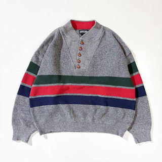 90's "MADE IN USA" LANDS'END ヘンリーネック ボーダー ニット セーター