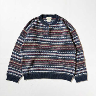 90's "MADE IN USA" ST JOHN'S BAY  ヘンリーネック ネイティブ ボーダー ニットセーター