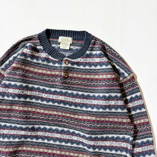 90's "MADE IN USA" ST JOHN'S BAY  ヘンリーネック ネイティブ ボーダー ニットセーター
