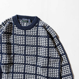 90's "MADE IN USA" TRADER BAY ハウンドトゥース コットン ニット セーター