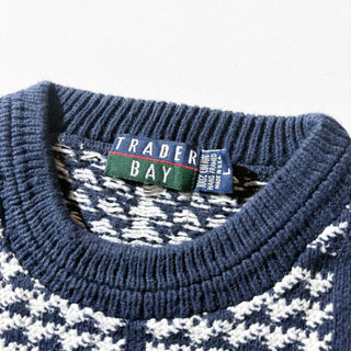 90's "MADE IN USA" TRADER BAY ハウンドトゥース コットン ニット セーター