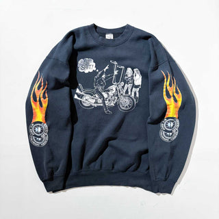 90's "MADE IN USA" 袖プリント バイクショップ スウェット シャツ