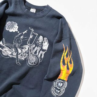 90's "MADE IN USA" 袖プリント バイクショップ スウェット シャツ