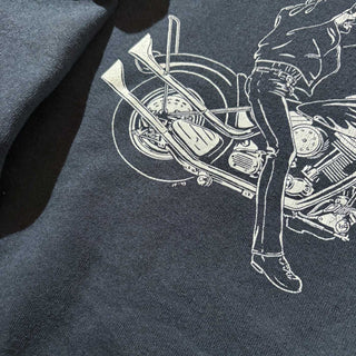 90's "MADE IN USA" 袖プリント バイクショップ スウェット シャツ