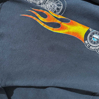 90's "MADE IN USA" 袖プリント バイクショップ スウェット シャツ