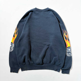 90's "MADE IN USA" 袖プリント バイクショップ スウェット シャツ