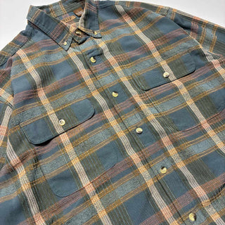 90's MORGAN CREEK 織柄チェック B.D. レーヨン L/Sシャツ