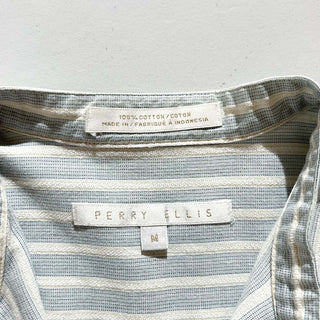 90's PERRY ELLIS 織柄 ストライプ スタンドカラー L/Sシャツ