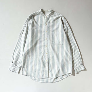 90's PERRY ELLIS 織柄 ストライプ スタンドカラー L/Sシャツ