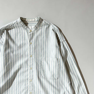 90's PERRY ELLIS 織柄 ストライプ スタンドカラー L/Sシャツ