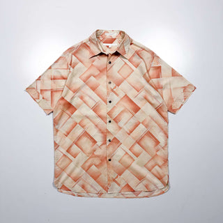 90's PERRY ELLIS シアーコットン ジオメトリック S/Sシャツ