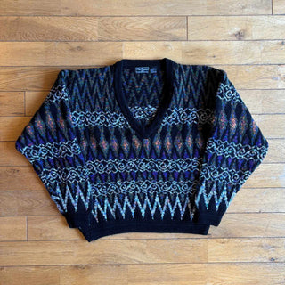 ～90's Peter England 総柄 アクリル Vネック ニット セーター