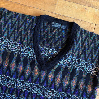 ～90's Peter England 総柄 アクリル Vネック ニット セーター