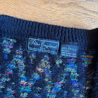 ～90's Peter England 総柄 アクリル Vネック ニット セーター