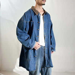 90's RESULTS レザー切替 デニム コート