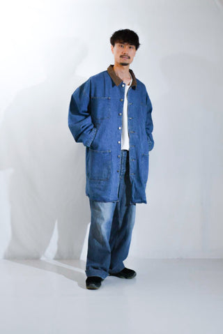 90's RESULTS レザー切替 デニム コート