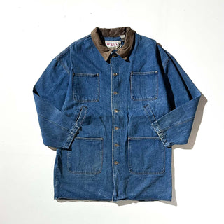 90's RESULTS レザー切替 デニム コート