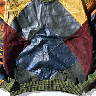 90's SAXONY レザー切替 デザイン ニット セーター