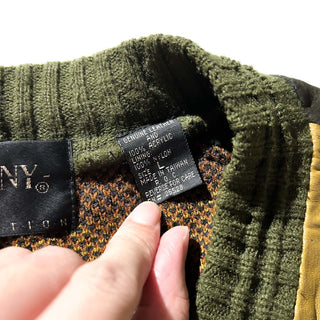 90's SAXONY レザー切替 デザイン ニット セーター