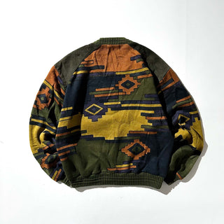 90's SAXONY レザー切替 デザイン ニット セーター