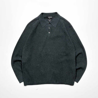 90's "made in AUSTRALIA" SLATES ラグラン ニット L/Sポロシャツ (グレー)