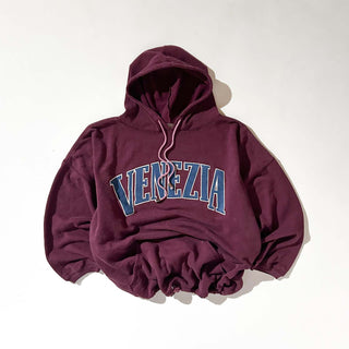 90's VENEZIA ワインレッド ドローコード 鹿の子 ブランドネーム プリント スウェット パーカ