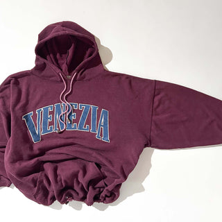 90's VENEZIA ワインレッド ドローコード 鹿の子 ブランドネーム プリント スウェット パーカ