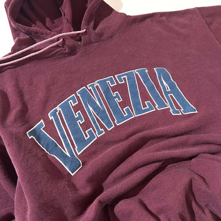 90's VENEZIA ワインレッド ドローコード 鹿の子 ブランドネーム プリント スウェット パーカ