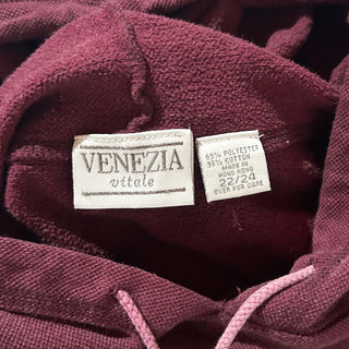 90's VENEZIA ワインレッド ドローコード 鹿の子 ブランドネーム プリント スウェット パーカ