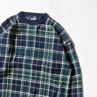 90's WOODS&GRAY チェック コットン ニット セーター