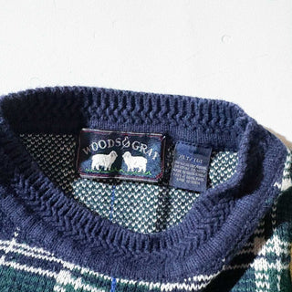90's WOODS&GRAY チェック コットン ニット セーター