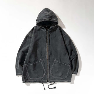 90's～00's Dual Control ブラックデニム フェード フーデッド ジャケット