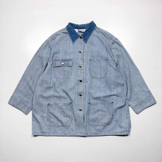 90's～00's RAFAELLA デニム切替 ヒッコリーストライプ カバーオール