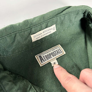 90's～00's "made in SINGAPORE" AEROPOSTALE リネン×コットン ボタンダウン L/Sシャツ