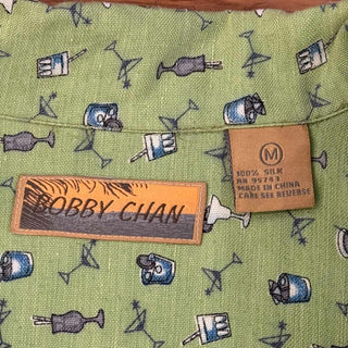 90's～ BOBBY CHAN 総柄 オープンカラー シルク S/S シャツ