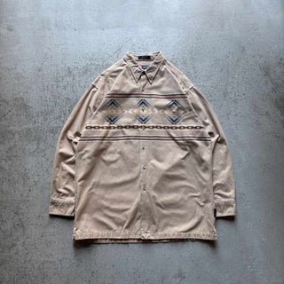 90's〜 CHAPS ネイティブ柄 シャモアクロス ボックスカット L/S シャツ