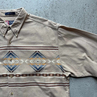 90's〜 CHAPS ネイティブ柄 シャモアクロス ボックスカット L/S シャツ