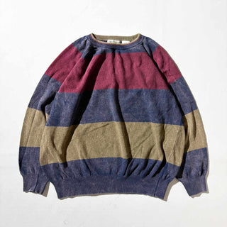 90's～ "MADE IN ITALY" NormThompson コットン 太ボーダー ニット セーター(マルチカラー)
