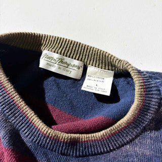 90's～ "MADE IN ITALY" NormThompson コットン 太ボーダー ニット セーター(マルチカラー)