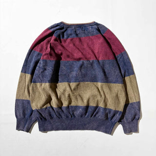 90's～ "MADE IN ITALY" NormThompson コットン 太ボーダー ニット セーター(マルチカラー)