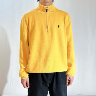 90's～ OLD RALPH LAUREN "EXCLUSIVE OF DECORATION" ハーフジップ ニット セーター (イエロー)