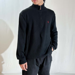 90's～ OLD RALPH LAUREN "EXCLUSIVE OF DECORATION" ハーフジップ ニット セーター (ブラック)