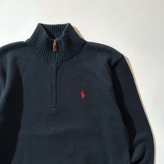 90's～ OLD RALPH LAUREN "EXCLUSIVE OF DECORATION" ハーフジップ ニット セーター (ブラック)
