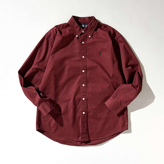 90's～ OLD Ralph Lauren "BLAKE" ツイルクロス ボタンダウン L/Sシャツ (ワインレッド)